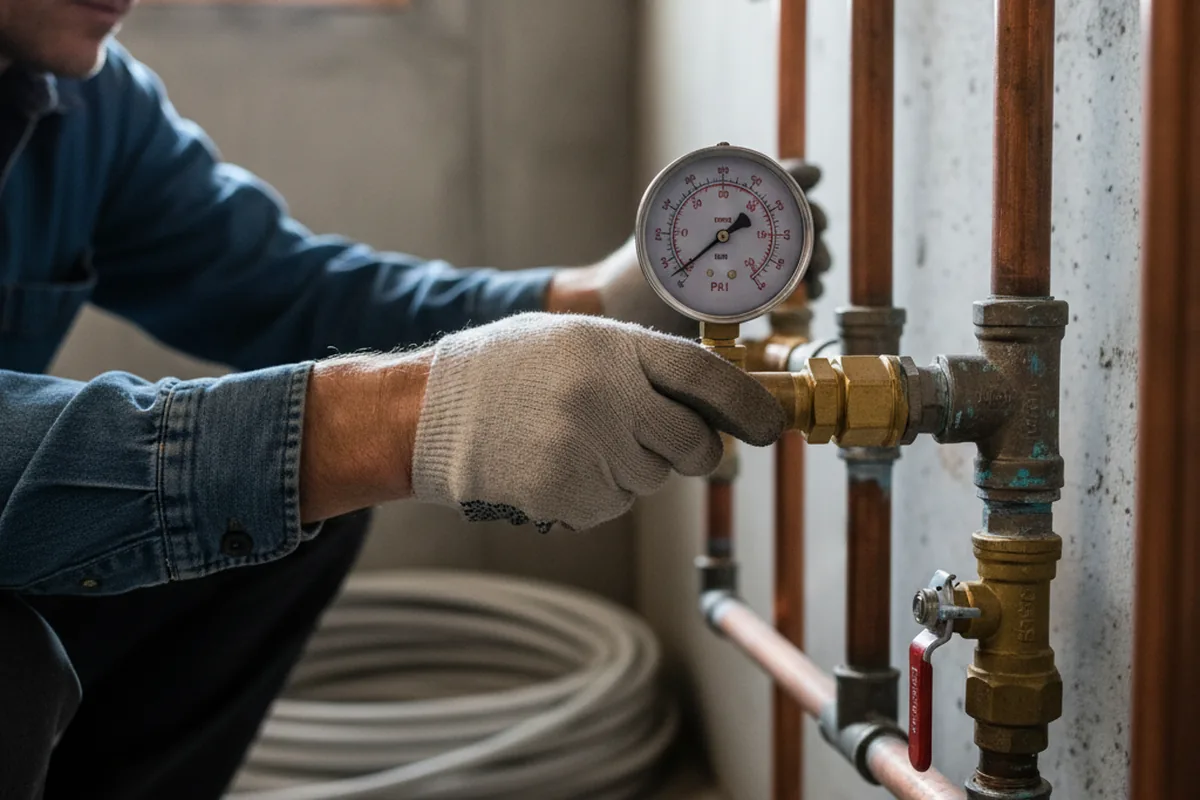 Pressure testing a repaired line during Water Line Repair in Glouster